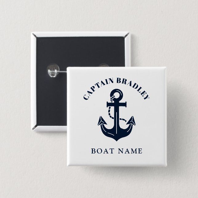 Custom Boat Name and Captain Nautical Identity Button (Front & Back)