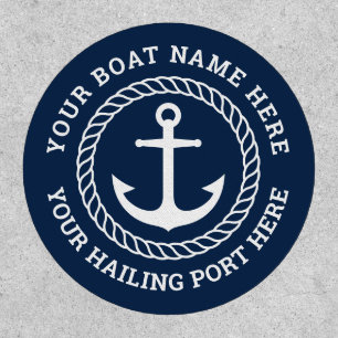 Custom boat name and hailing port anchor and rope patch