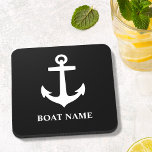 Custom Boat Name Black and White Square Cork Back Beverage Coaster<br><div class="desc">Custom Boat Name Black and White Square Cork Back.</div>