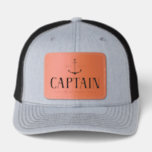 Custom Boat Name Captain Leather Patch Hat<br><div class="desc">Take command of the helm in style with this personalized Captain leather patch hat, the ultimate accessory for any skipper. The design centers around the word "Captain" displayed in a sleek, modern nautical font. Above the text, a classic anchor graphic highlights your custom year, perfect for commemorating the purchase of...</div>