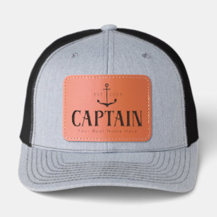 Custom Boat Name Captain Leather Patch Hat