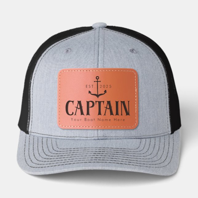 Custom Boat Name Captain Leather Patch Hat (Front)