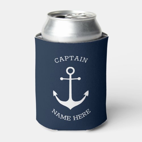 Custom Boat name Captain nautical anchor dark navy Can Cooler