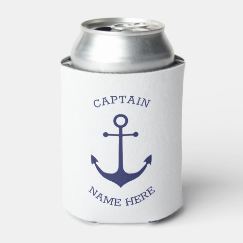 Custom Boat name Captain nautical anchor navy blue Can Cooler