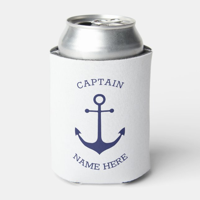 Custom Boat name Captain nautical anchor navy blue Can Cooler (Can Front)