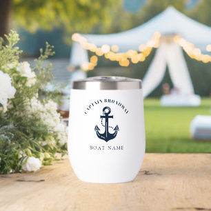 Custom Boat Name & Captain Nautical Identity Thermal Wine Tumbler
