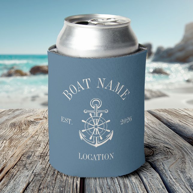 Custom Boat Name Coastal Anchor Nautical Lake Can Cooler (Creator Uploaded)