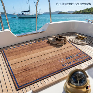Custom Boat Name & Coordinates Faux Teak Wood Deck Outdoor Rug