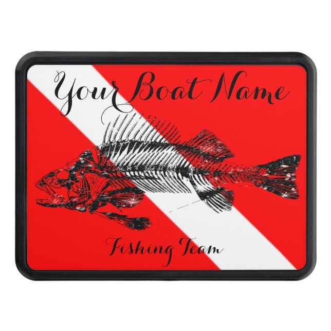 Custom Boat Name Dive Flag with Fish Bones Hitch Cover (Front)