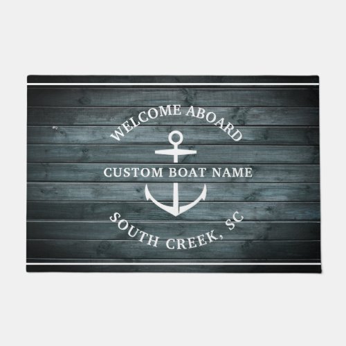 Custom Boat Name Driftwood Welcome Aboard Anchor Doormat