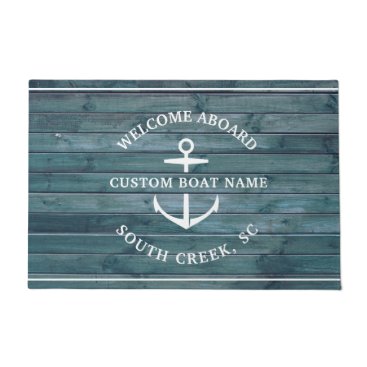 Custom Boat Name Driftwood Welcome Aboard Anchor Doormat