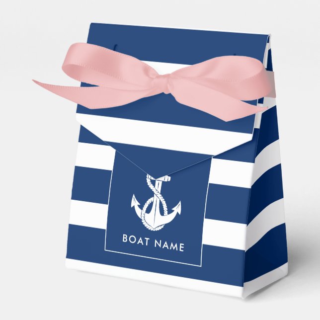 Custom Boat Name Nautical Anchor Coastal Wedding Favor Boxes (Front Side)