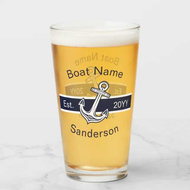 Custom Boat Name Nautical Anchor Navy Blue White Glass Zazzle
