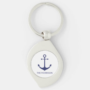 Custom Boat name nautical anchor navy blue white Keychain