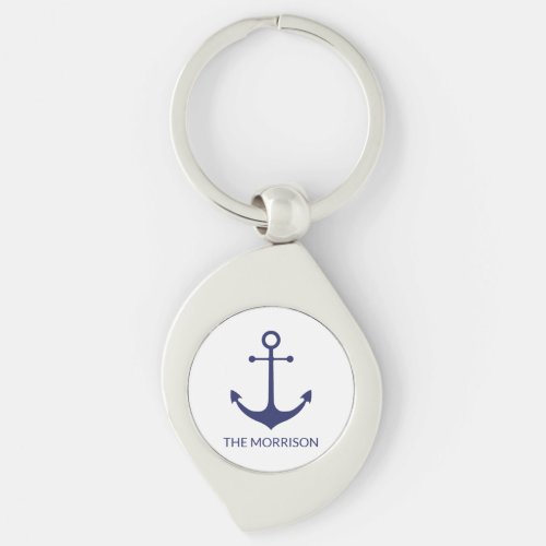 Custom Boat name nautical anchor navy blue white Keychain