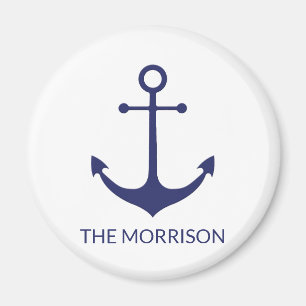 Custom Boat name nautical anchor navy blue white Magnet