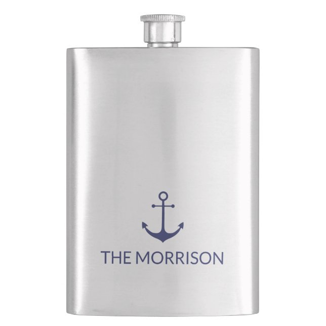 Custom Boat name nautical anchor navy minimalist Flask (Front)