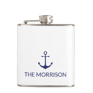 Custom Boat name nautical anchor navy minimalist Flask