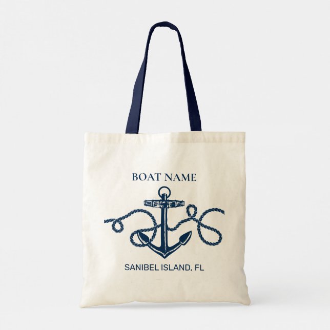 Custom Boat Name Nautical Anchor Tote Bag (Back)
