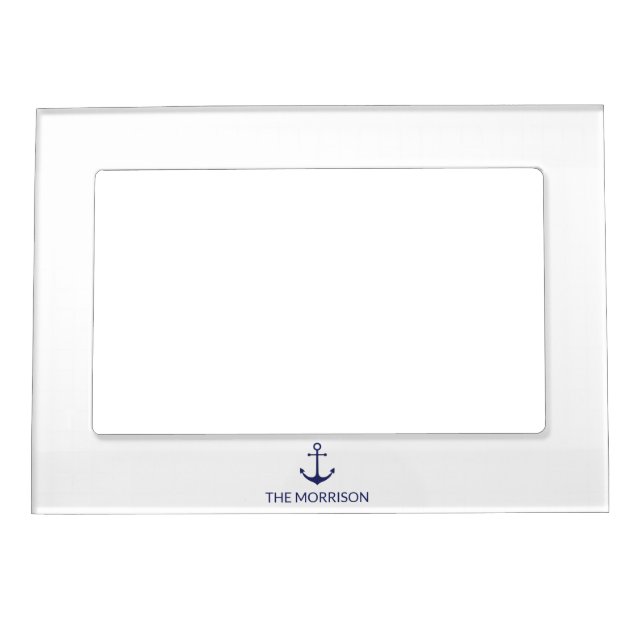 Custom Boat Name nautical navy blue anchor white Magnetic Frame (Front)
