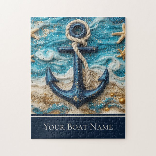 Custom Boat Name Nautical Sea Anchor Jigsaw Puzzle (Vertical)