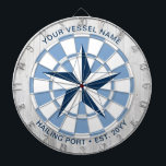 Custom Boat Name Nautical Star Personalized Dart Board<br><div class="desc">Let the games begin! Classic navy blue and white nautical star over a rustic wood background. Add your own special touch with your family or vessel name,  hailing port and established date. Perfect for party games at a cottage,  cabin or lake house.</div>