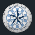 Custom Boat Name Nautical Star Personalized Dart Board<br><div class="desc">Let the games begin! Classic navy blue and white nautical star over a rustic wood background. Add your own special touch with your family or vessel name,  hailing port and established date. Perfect for party games at a cottage,  cabin or lake house.</div>