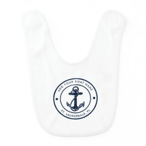 Custom Boat Name Navy Blue Anchor Boating Swag Baby Bib