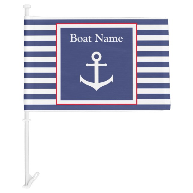 Custom Boat Name on Red White and Blue Nautical Car Flag (Front)