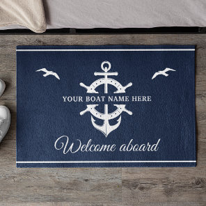 Custom Boat Name Ship’s Wheel Anchor Nautical Blue Doormat
