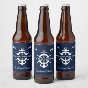 Custom Boat Name Ship’s Wheel Anchor Nautical Cool Beer Bottle Label
