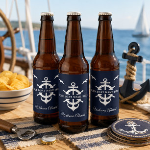 Custom Boat Name Ship’s Wheel Anchor Nautical Cool Beer Bottle Label