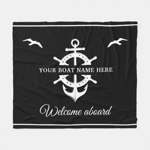 Custom Boat Name Shipâs Wheel Anchor Nautical Fleece Blanket