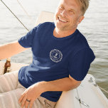 Custom Boat Name & Ships Registry Nautical Anchor T-Shirt<br><div class="desc">Show off your captain (or first mate) status with this cool custom shirt. Classic nautical design features your boat name and ship's registry curved inside a rope logo badge with an anchor illustration in the center. Design appears at the front pocket area and on the back.</div>