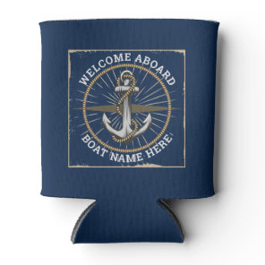 Custom boat name welcome aboard anchor and rope can cooler
