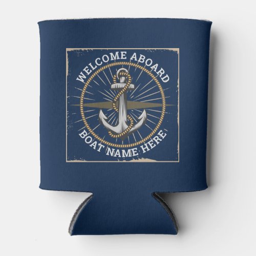 Custom boat name welcome aboard anchor and rope can cooler