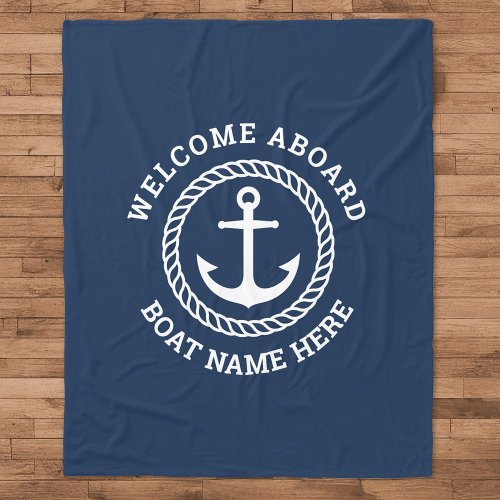 Custom boat name welcome aboard anchor and rope fleece blanket