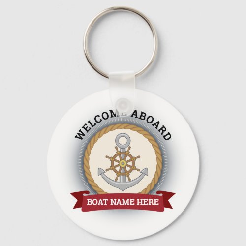 Custom boat name welcome aboard anchor and rope keychain