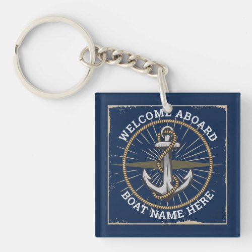 Custom boat name welcome aboard anchor and rope keychain
