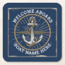 Custom boat name welcome aboard anchor and rope square paper coaster