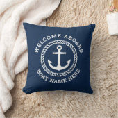 Custom boat name welcome aboard anchor and rope throw pillow (Blanket)
