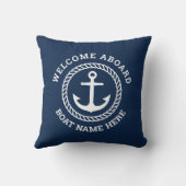 Custom boat name welcome aboard anchor and rope throw pillow (Back)