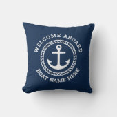 Custom boat name welcome aboard anchor and rope throw pillow (Front)