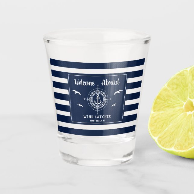 Custom Boat Name Welcome Aboard Anchor Cool Shot Glass (Front)