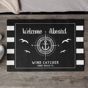 Custom Boat Name Welcome Aboard Compass Doormat