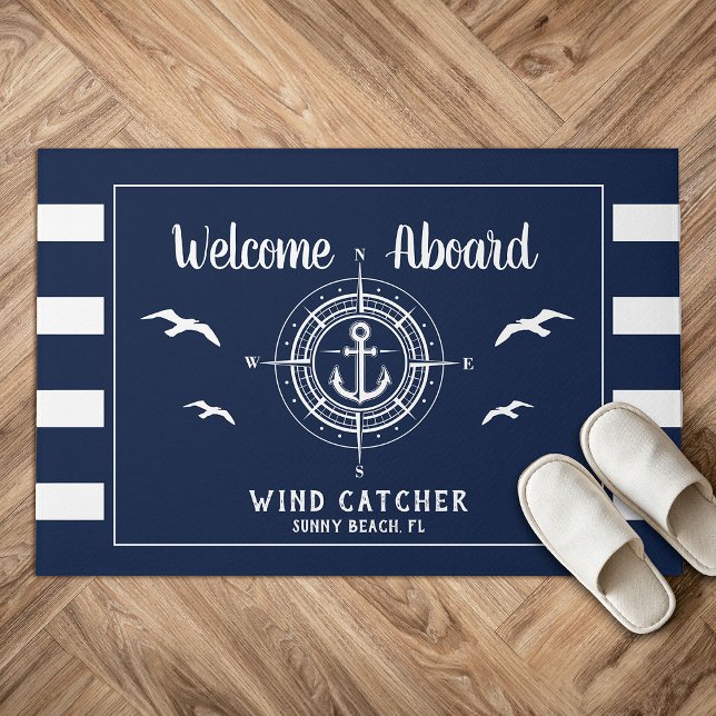 Custom Boat Name Welcome Aboard Compass Doormat (Creator Uploaded)