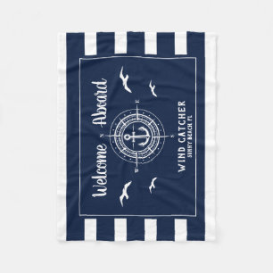 Custom Boat Name Welcome Aboard Compass Fleece Blanket