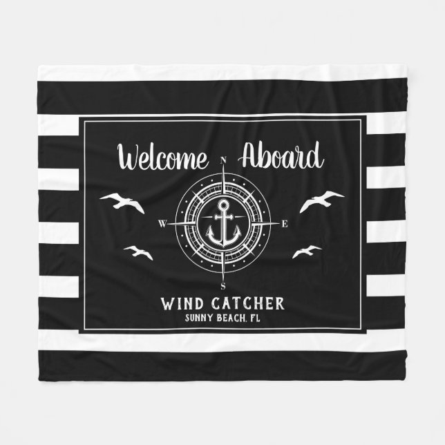Custom Boat Name Welcome Aboard Compass Fleece Blanket (Front (Horizontal))