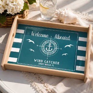 Custom Boat Name Welcome Aboard Compass Serving Tray