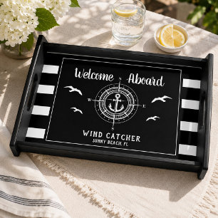 Custom Boat Name Welcome Aboard Compass Serving Tray
